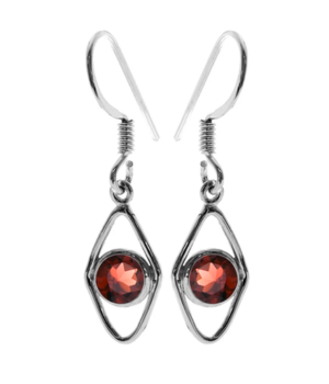 Silver Kite Shaped Earrings - Garnet