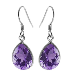 Single Large Tear Drop Earring - Faceted Amethyst