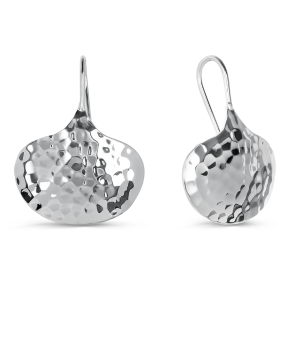 Hammered Silver Oval drop earrings with fixed hook, ligthweight but striking. Contemporary,gift for wife/girl friend