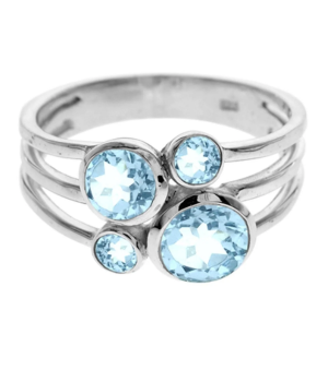 4 Small Stone Split Band Ring -  Blue Topaz