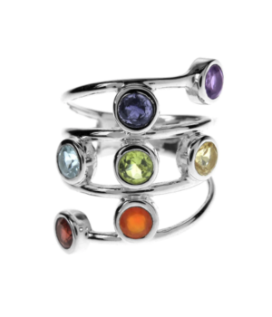 Silver Open wire Work Ring - Multi Gemstone .png