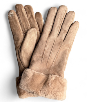Faux Fur Cuff Gloves - Faux Suede Neutral Beige.png