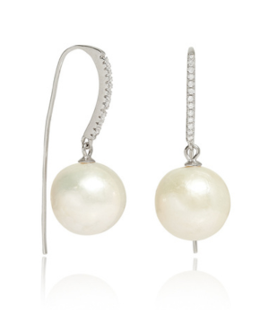 Large Round Pearls on Long Pavé Hooks