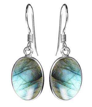 Single Large Oval Drop Earring - Labradorite