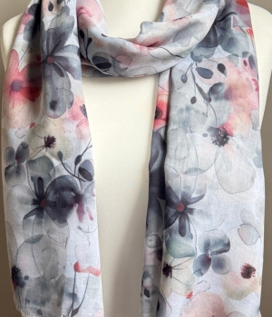 Painted Flowers Scarf - Grey