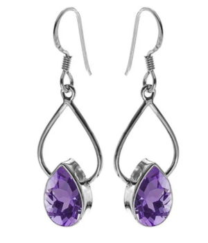 Open Teardrop Earrings with Teardrop - Amethyst