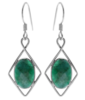 Diamond Framed Drop Earrings - Emerald Quartz