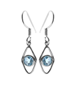 Small Silver Kite Shaped Drop Earring - Blue Topaz