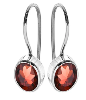 Fixed Hook Oval Drop Earrings - Garnet