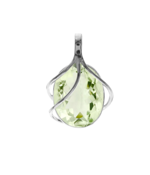 Oval 3 Strand Silver Overlay Pendant -Faceted Green Amethyst