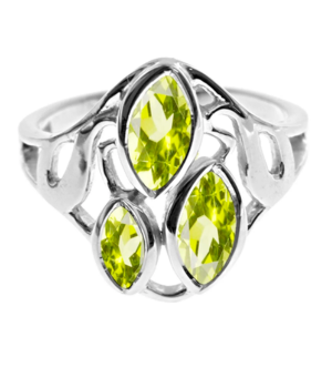 Triple Marquis Filigree Ring - Faceted Peridot