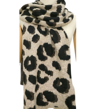 Beige Stretchy Leopard Print Scarf - 80% Acrylic, 20% Wool.png