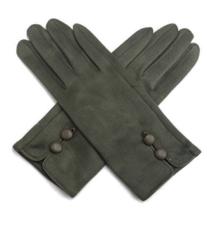 Dark Green Leather trim and Button Detail Gloves.png