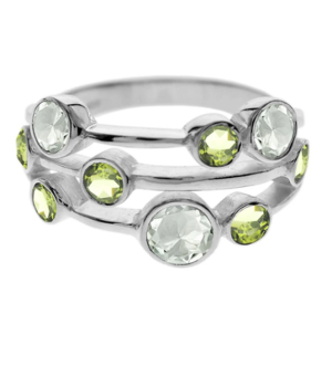 Silver 9 Stone Ring - Green Amethyst/Peridot