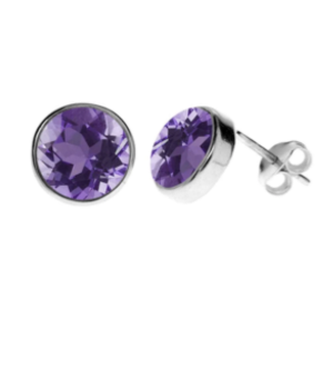 Large Round Gemstone Studs - Amethyst