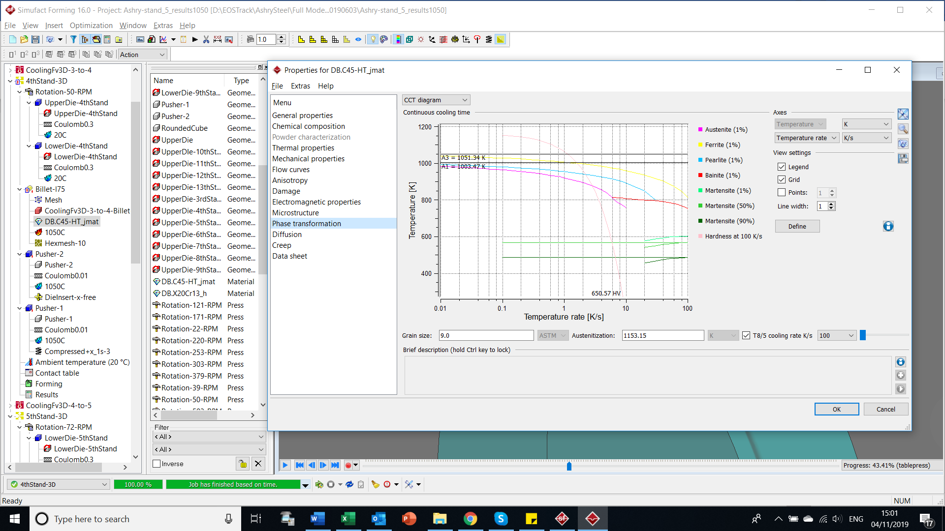 Figure 3 - CCT Diagram in the Material Library of SIMUFACT.FORMING