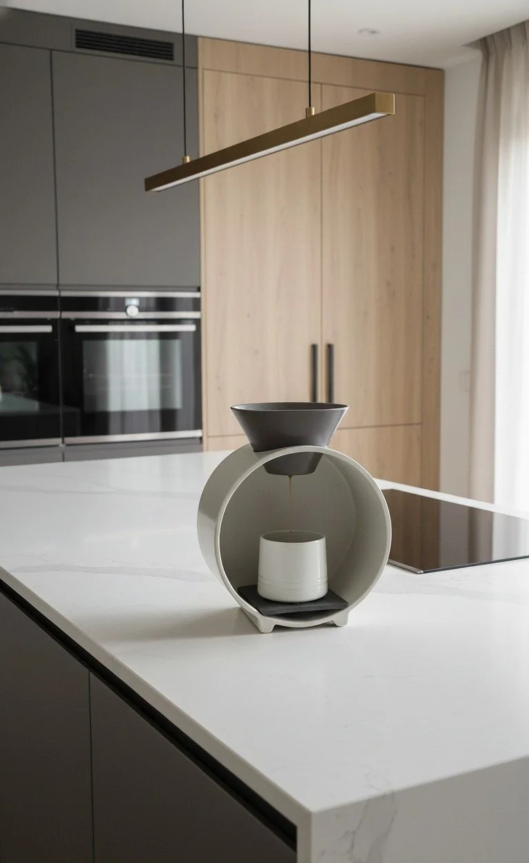 Cafetera blanca y gris en cocina marmol blanco moderno y sofisticado.jpg