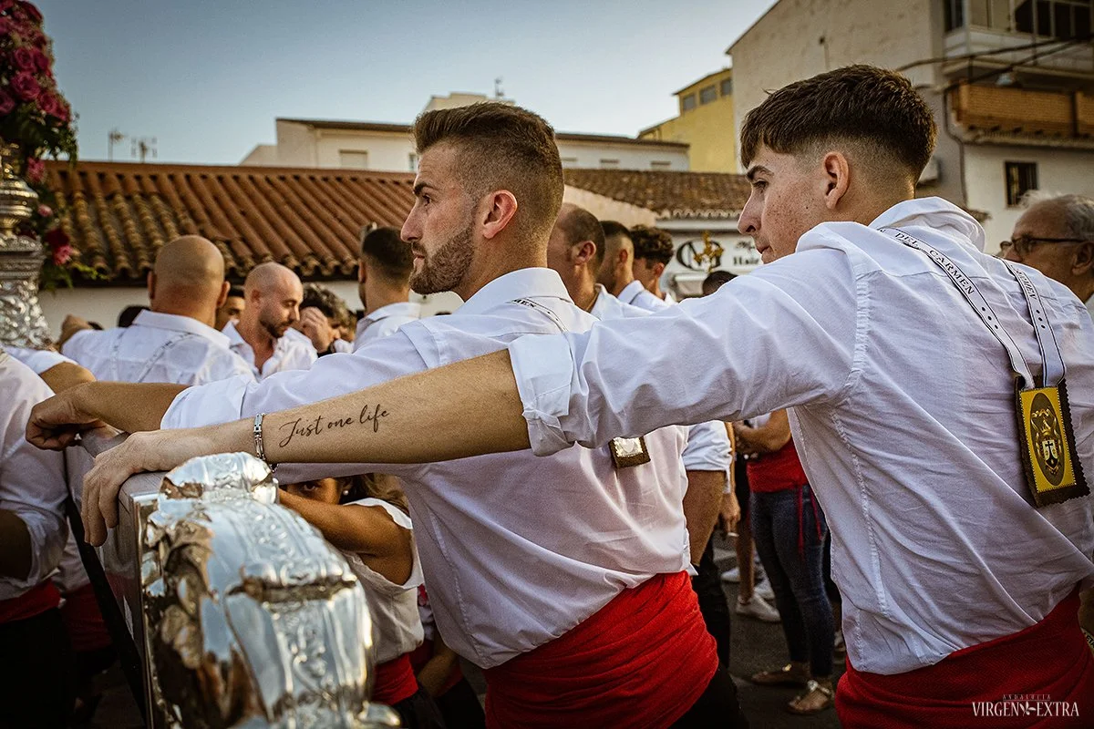 Mergelės Karmen procesija Caleta de Velez mieste | Andalūzija. Virgen Extra