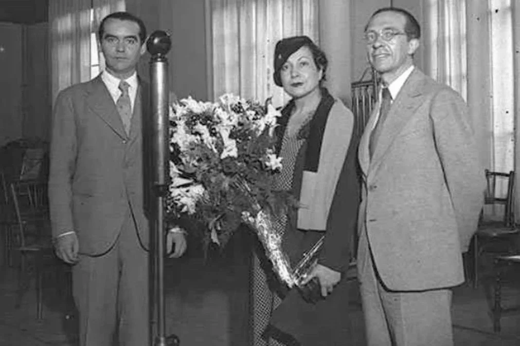 García Lorca, Margarita Xirgu y Rivas Cherif / Foto: Arxiu Nacional de Catalunya.
