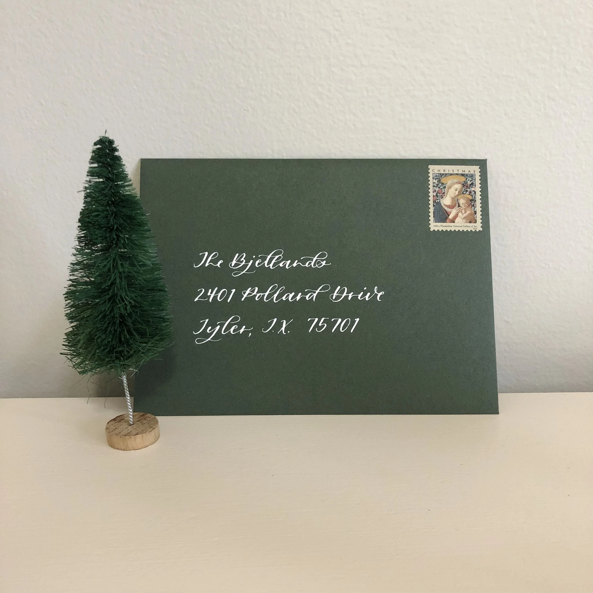calligraphy addressed green holiday card.jpg