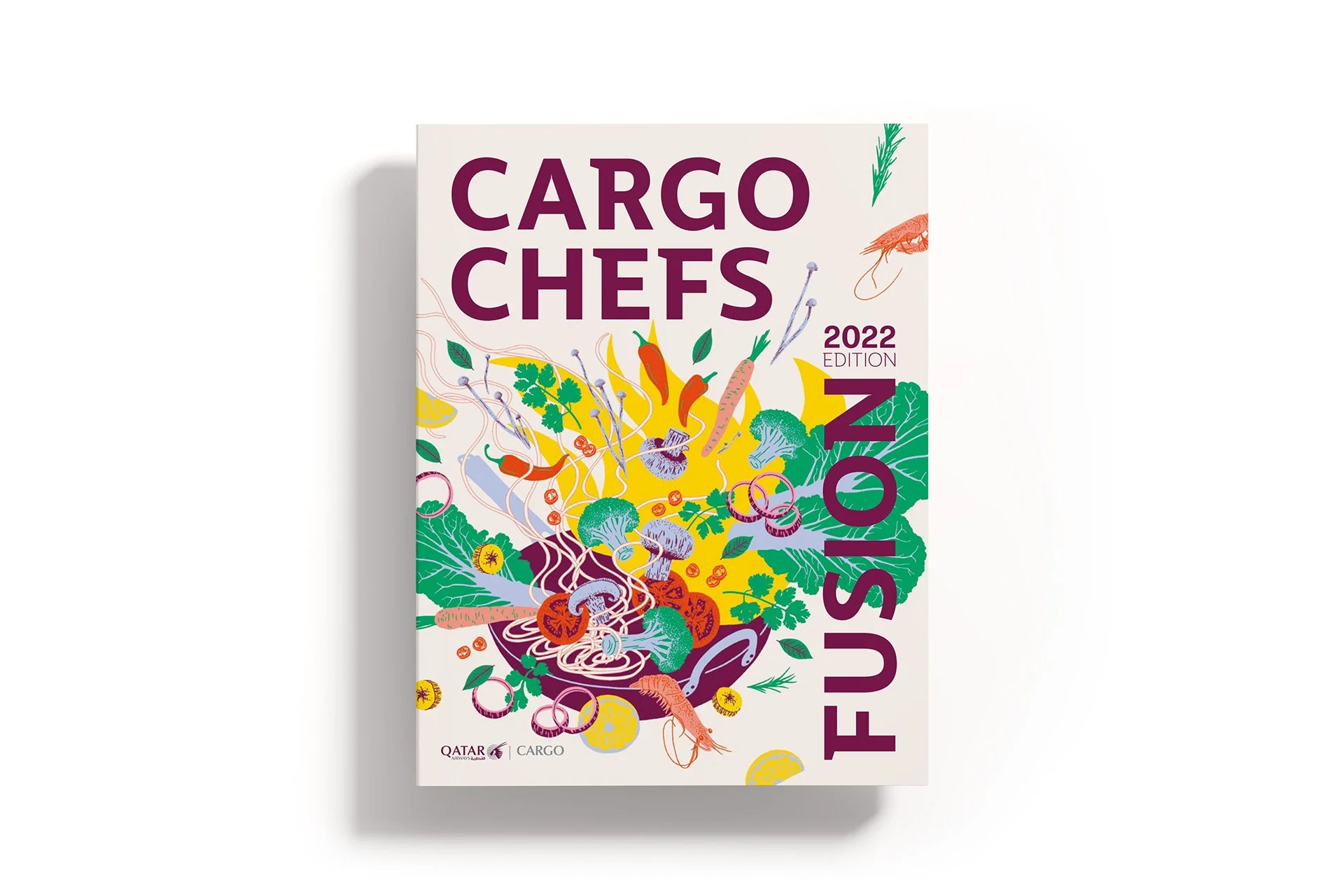 Livre de recette Qatar Cargo Chefs : illustration et maquette de la couverture