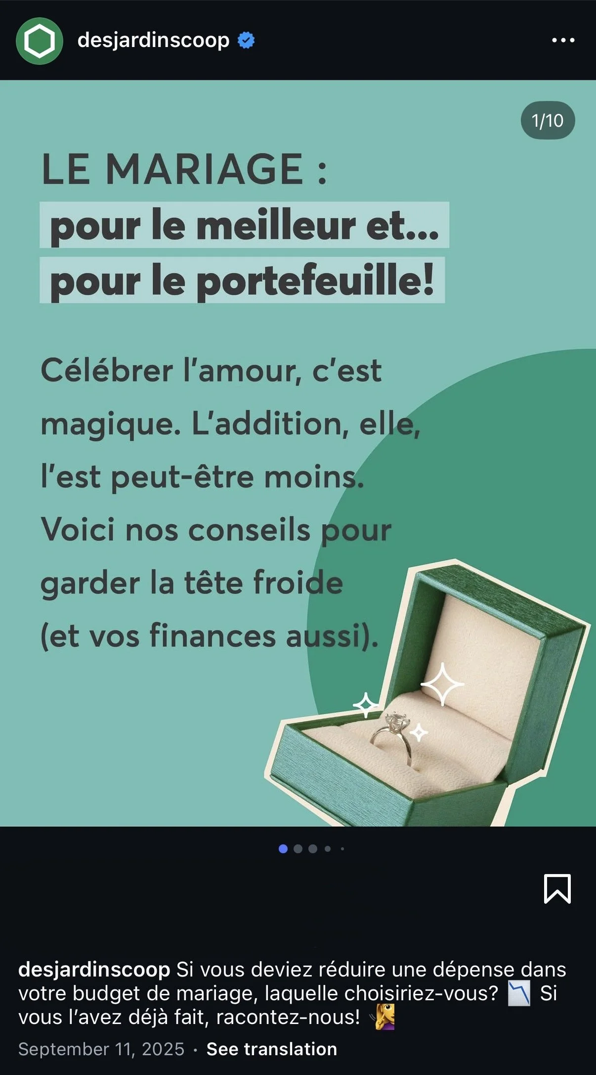 Recherche, rédaction et conception d'une publication sur le coût du mariage.