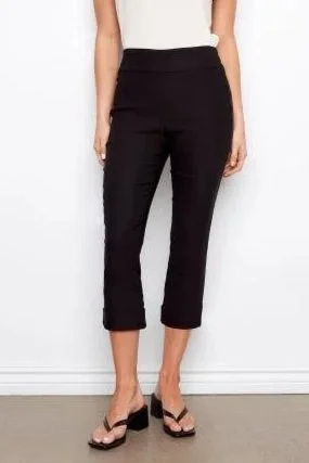 Charlie B Black Solid Pull On Stretch Cropped Cuffed Pant