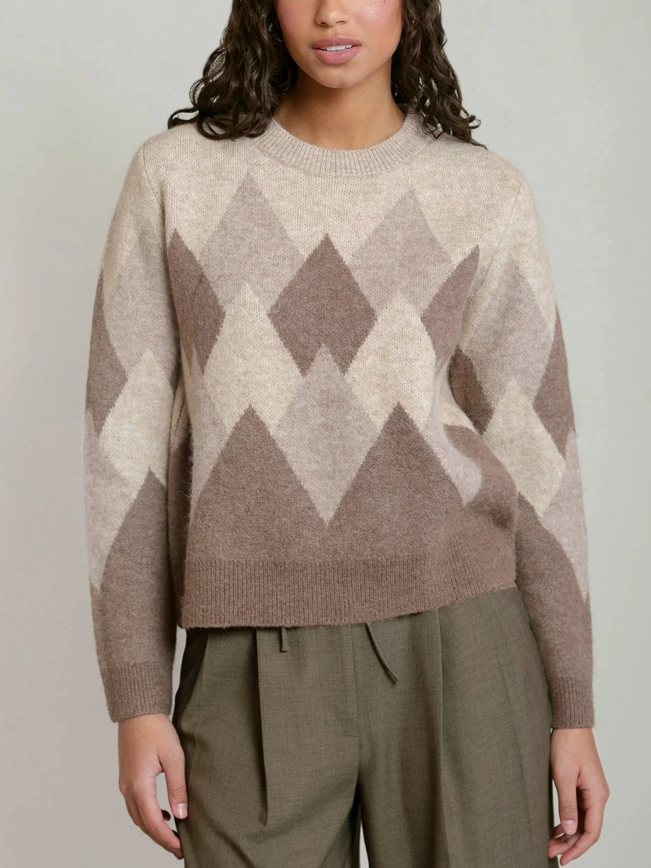 Dex Diamond Sweater in Oatmeal & BrownDex Diamond Sweater in Oatmeal & Brown