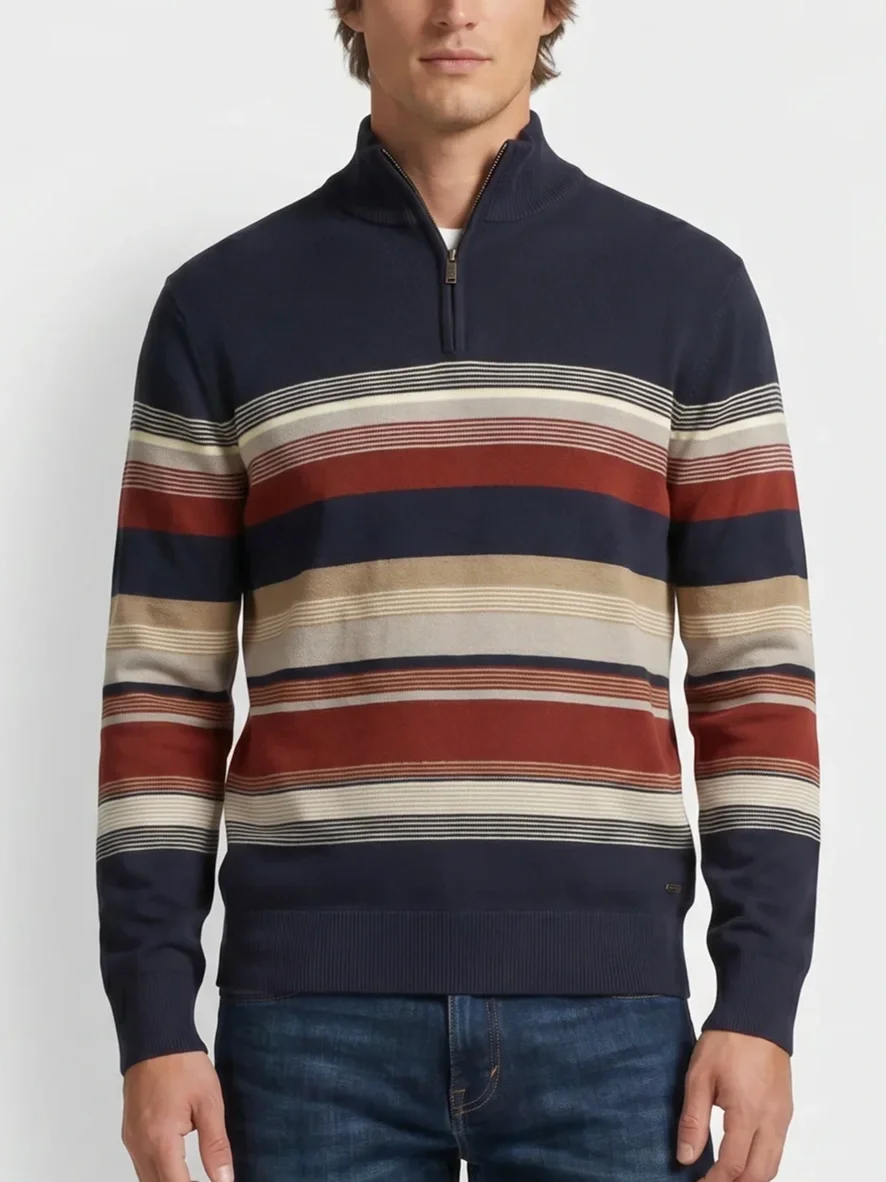 Lois Samuel 1/4 Zip Striped Sweater