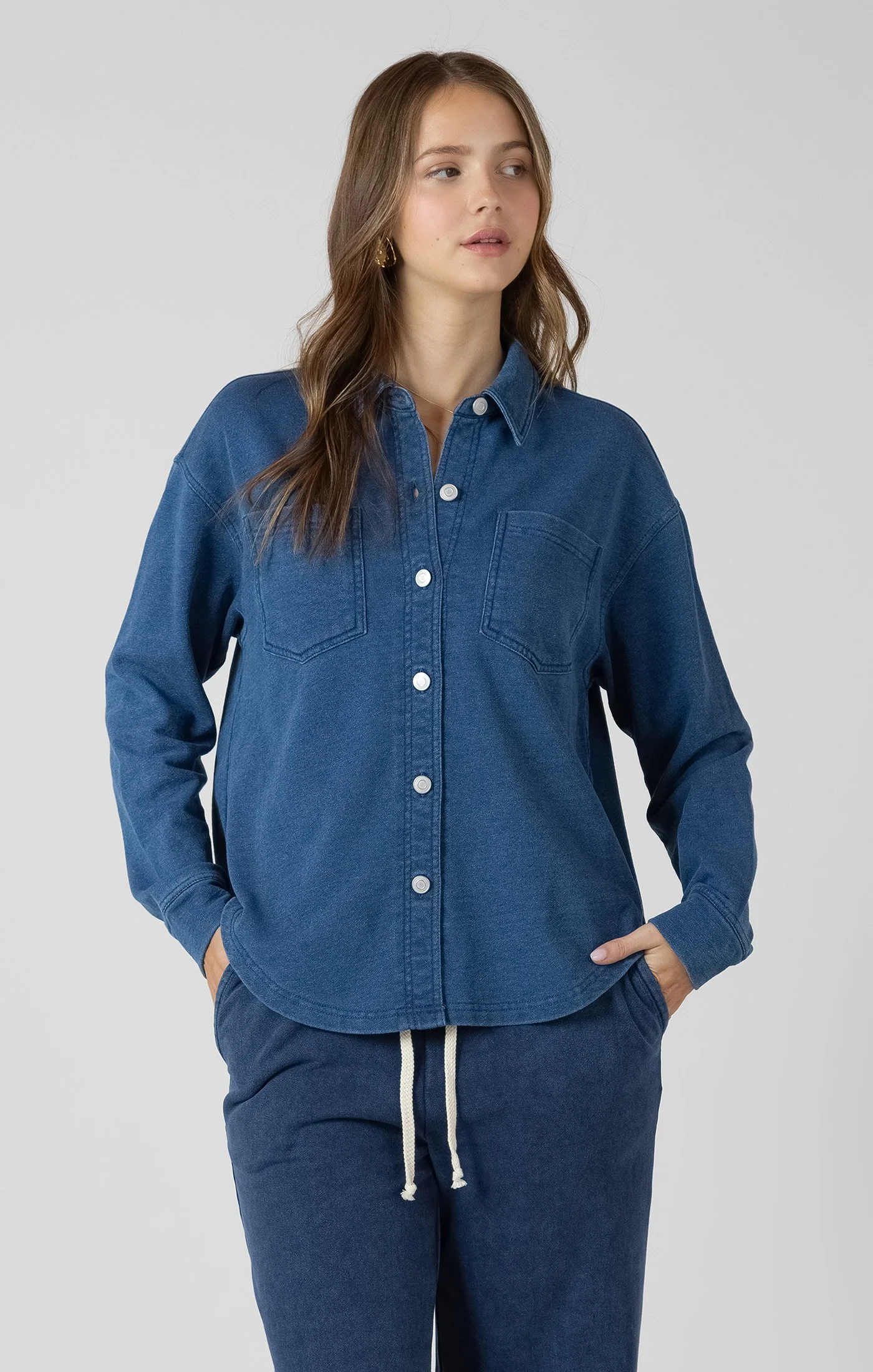 Dex Washed Indigo Button Down Top