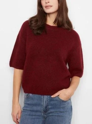 Charlie B Elbow Balloon Sleeve Sweater in Merlot