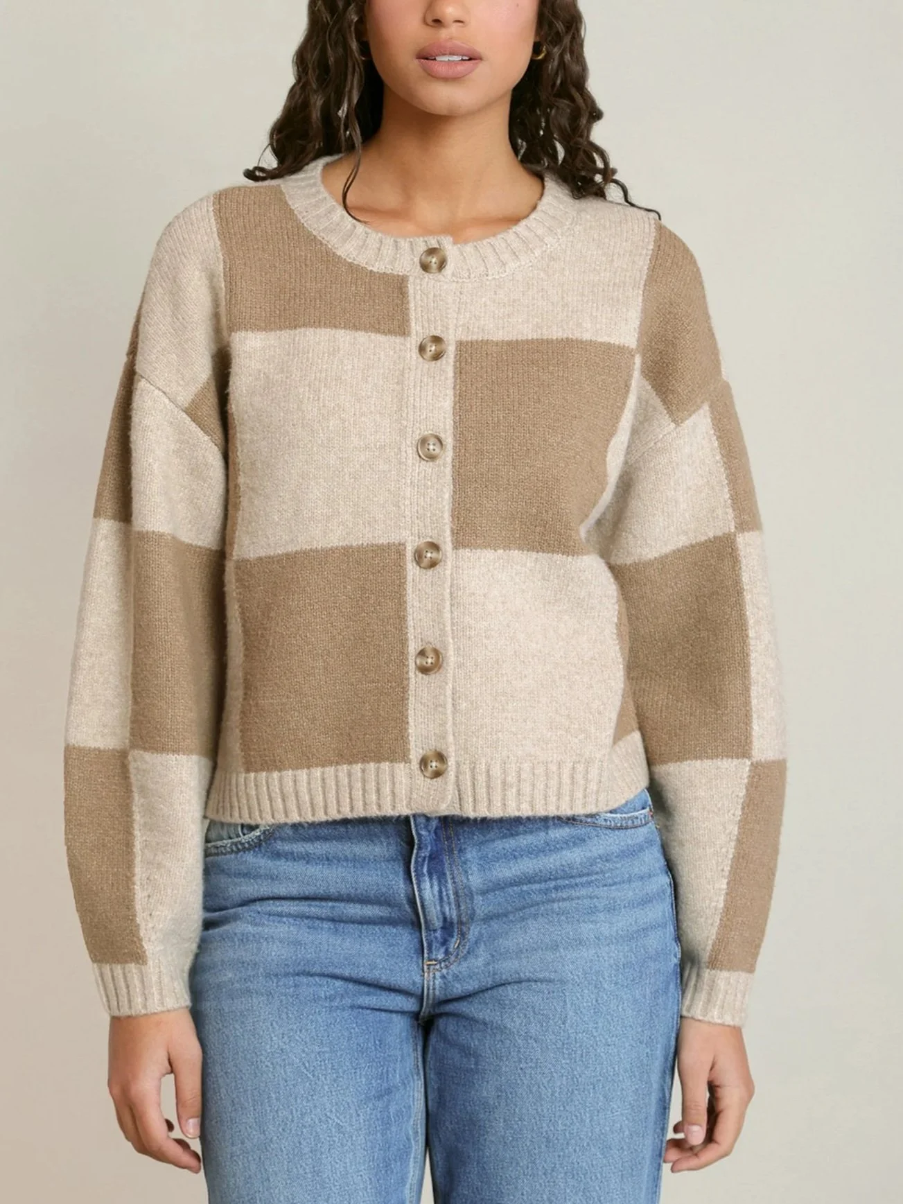 Dex Colourblock Cardigan in Light Heather Taupe