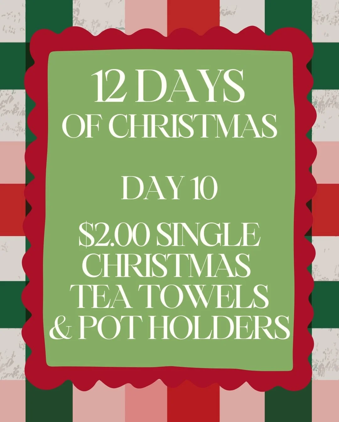 DAY 10 of 12 DAYS OF CHRISTMAS! 🎅🏼

For TODAY ONLY, all single Christmas tea towels &amp; pot holders are $2.00‼️

If you&rsquo;re looking for yourself before hosting Christmas dinner or as a gift for the cook, baker or host in your life, these are