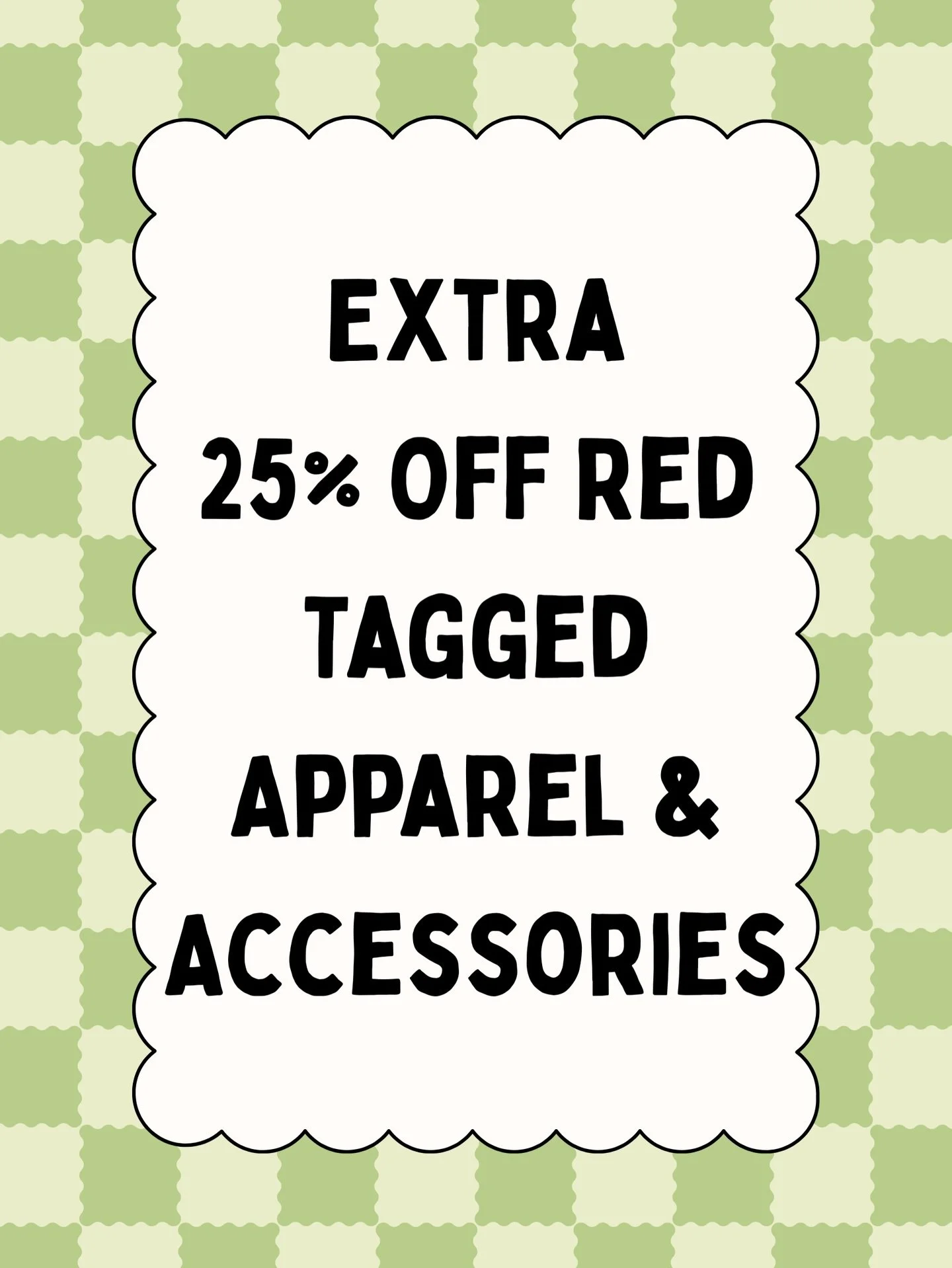NEW SALE‼️

It's last call on all our winter apparel &amp; accessories. 🧣☃️

From today (February 17th) to the 28th, take an EXTRA 25% OFF all red tagged apparel &amp; accessories❗

From winter boots &amp; jackets to the coziest of sweaters, you are