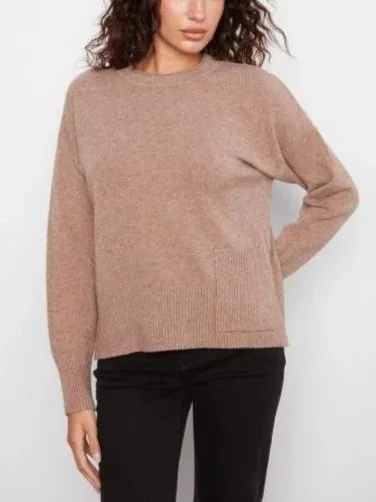 Charlie B Crew Neck Drop Shoulder Cropped Sweater with Pocket in Taupe