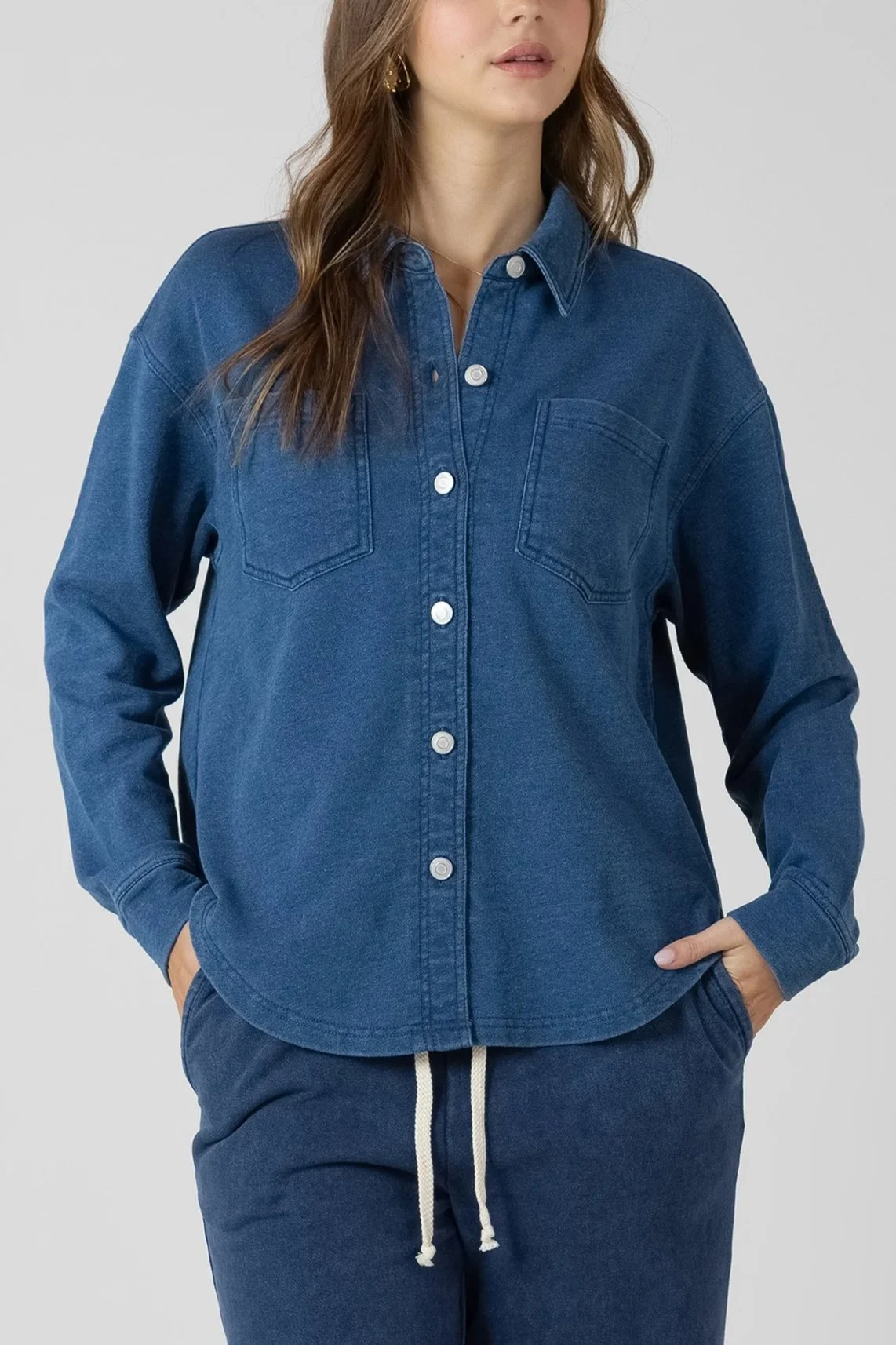 Dex Washed Indigo Button Down Top