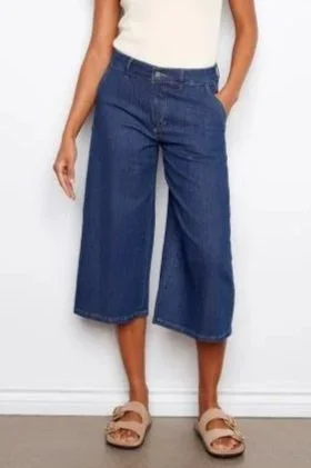 Charlie B Indigo Cropped Stretch Denim Plazzo Pants