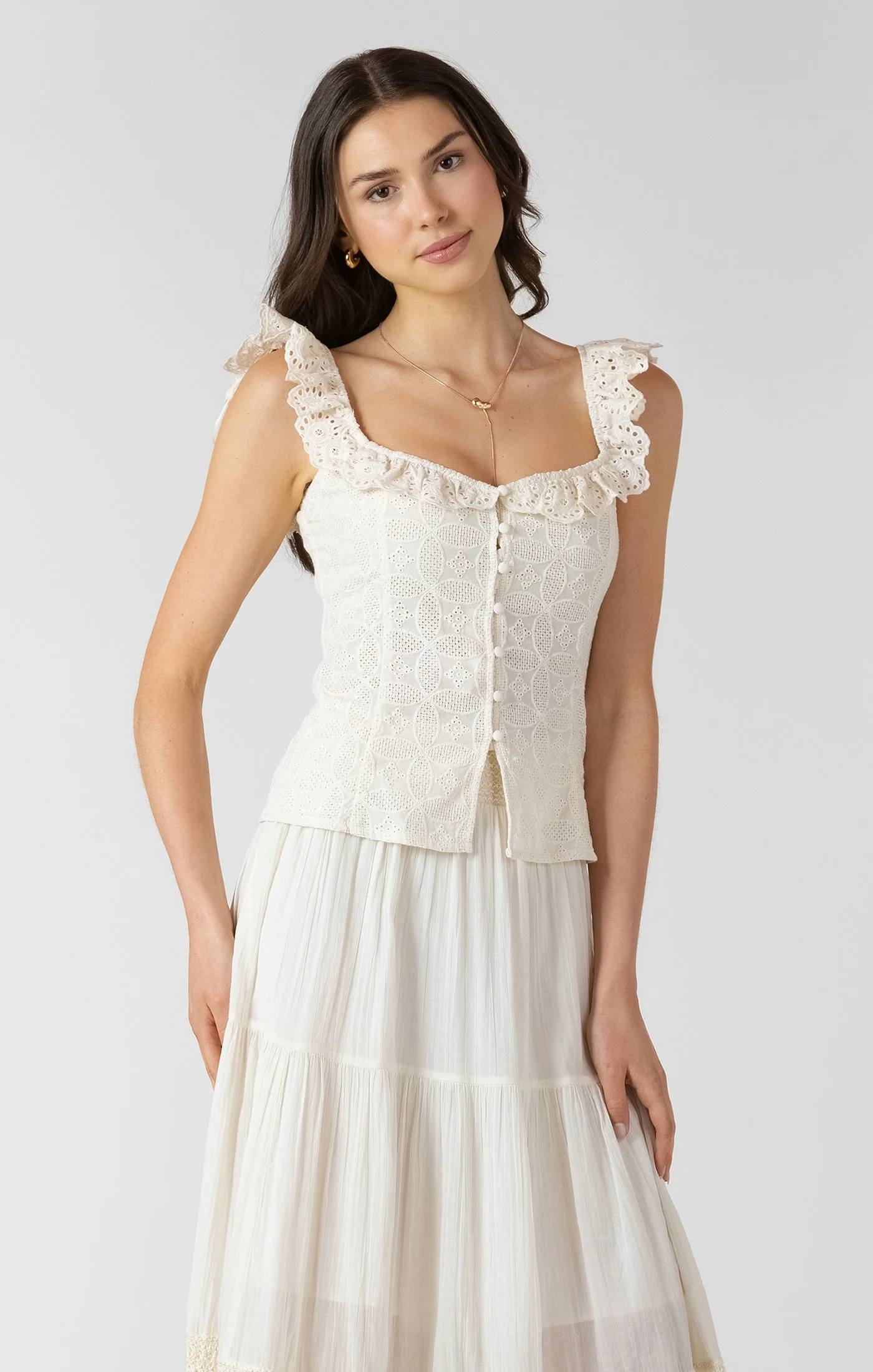 Dex Ecru Eyelet Sleeveless Blouse