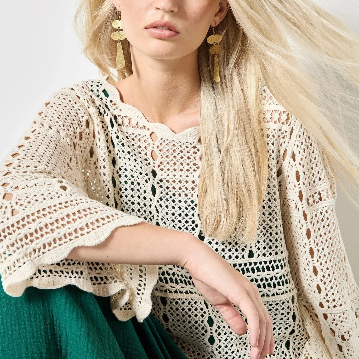 Apricot Crochet Bell Sleeve Top