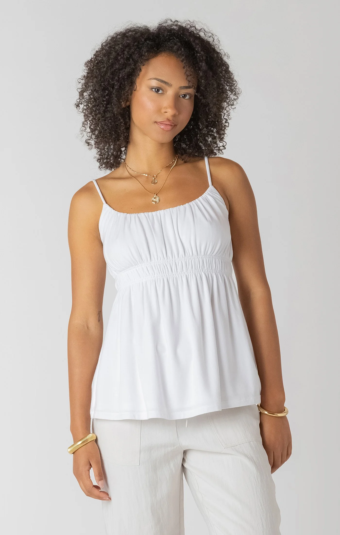 Dex White Smocked Detail Sleeveless Blouse