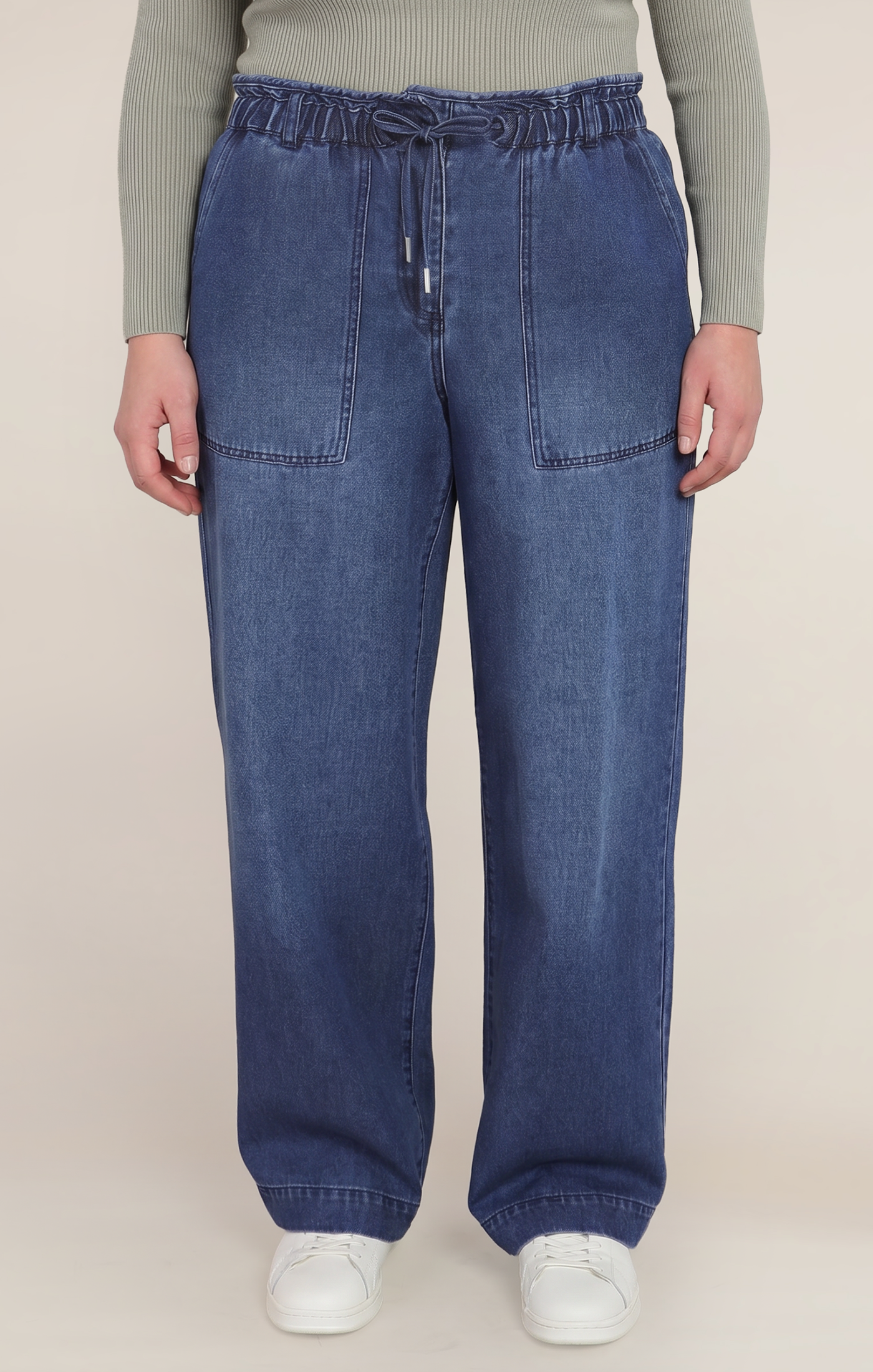 Dex Plus Wide Leg Drawstring Denim Pant in Washed Indig