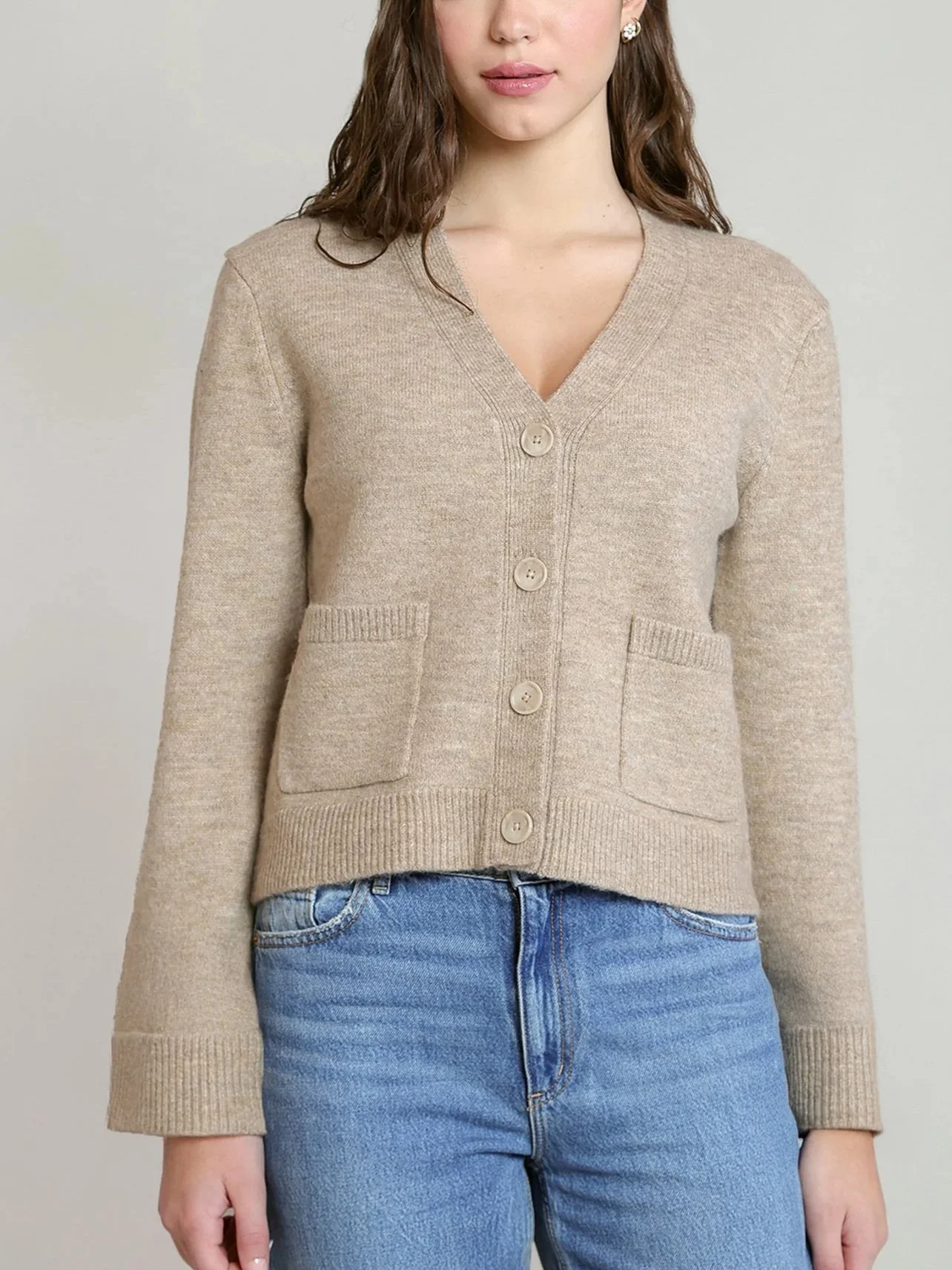 Dex Patch Pocket Cardigan in Taupe Heather