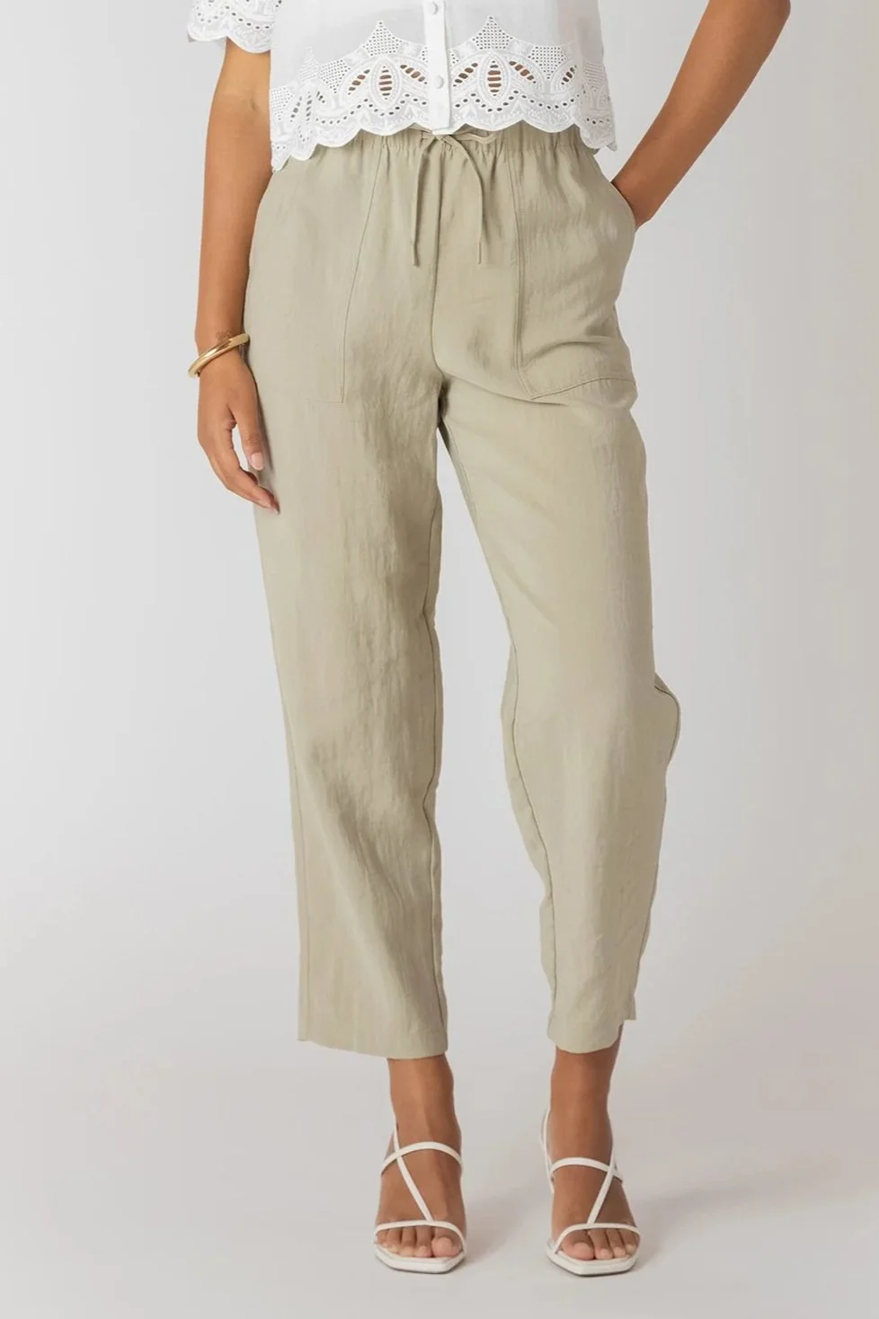 Room 34 Light Sage Straight Drawstring Pants 