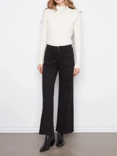 Charlie B Wide Leg Twill Pants with Patch Pockets in Black
