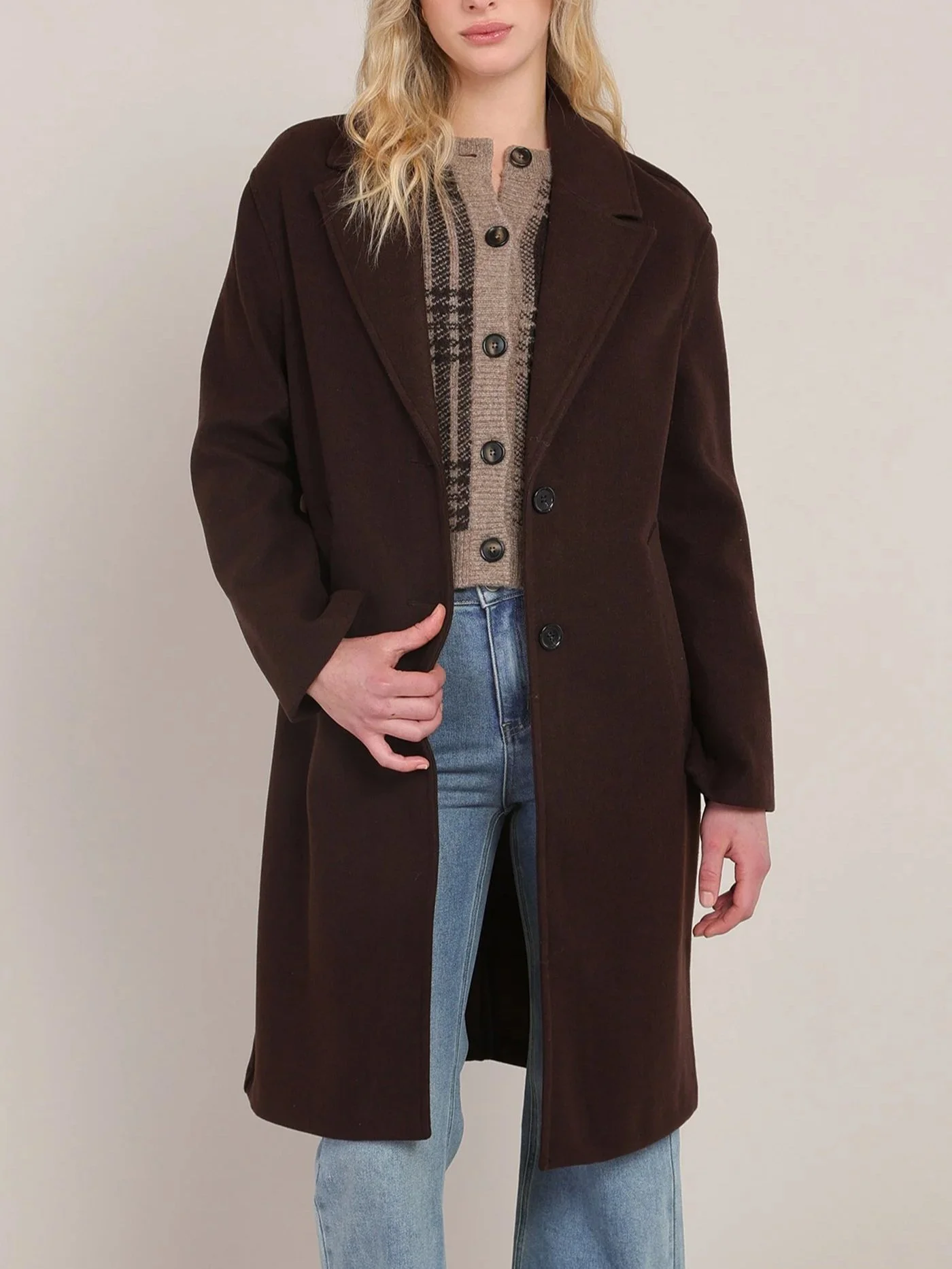 Room 34 Long Soft Coat in Dark Brown
