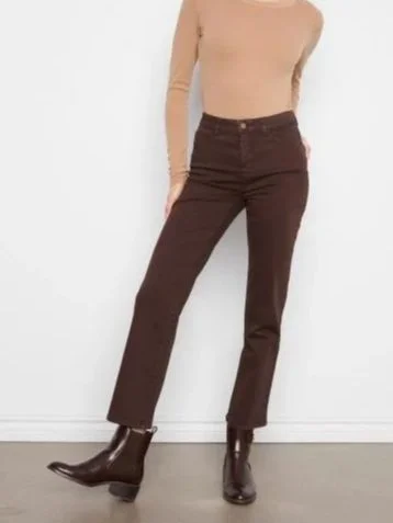 Charlie B Straight Leg Twill Pants with Elastic Waistband in Coffee