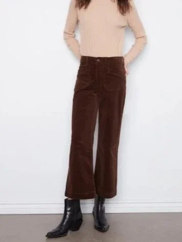 Charlie B Cropped Wide Leg Corduroy Pants with Patch Pockets in Coffee