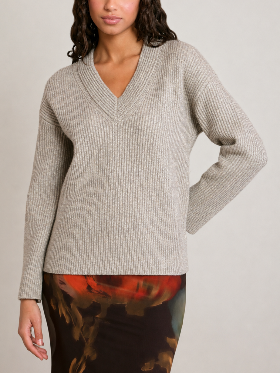 Dex V-Neck Sweater in Oatmeal Heather Grey