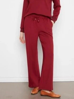 Charlie B Soft Scuba Wide Leg Pin Tuck Jogger Pants in Merlot