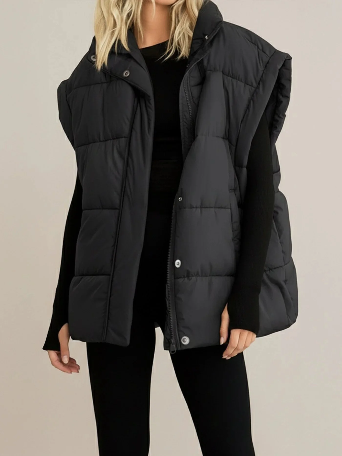 Room 34 Quilted Boxy Puffer Vest in Black